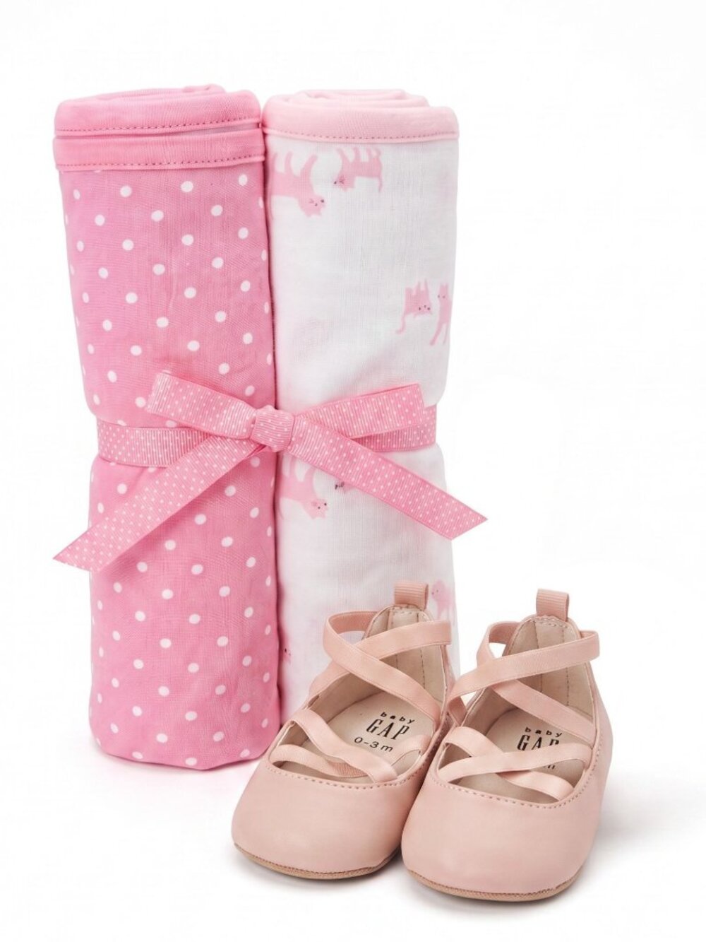 Baby Gap ✦ Ballet Flats & Blanket Set ✦ Pink Polka Dot + Cat Print 0–3M NWT